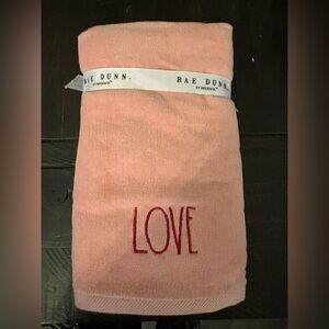 Rae Dunn Pink Hand Towels with Red Love Design